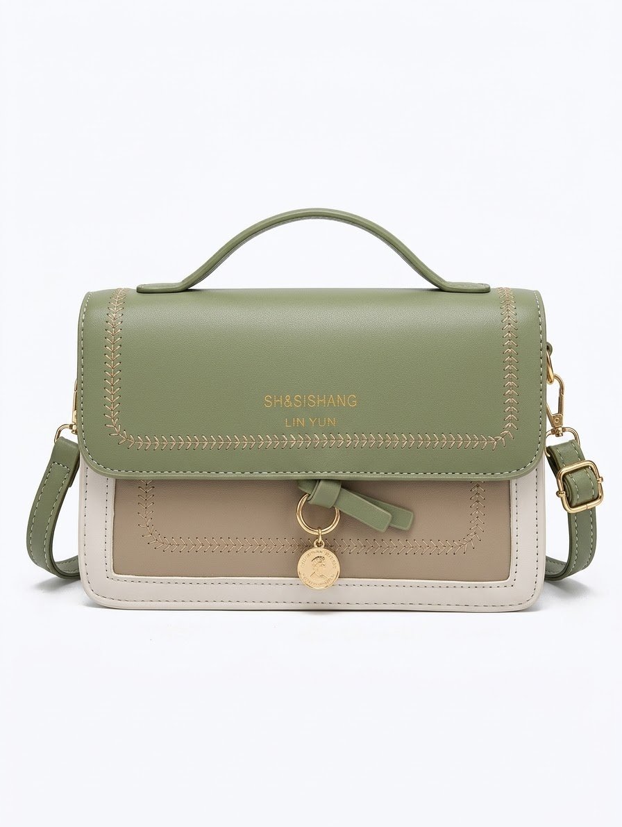 Cartera Verde y Beige. Marroquinería. Punto Aparte