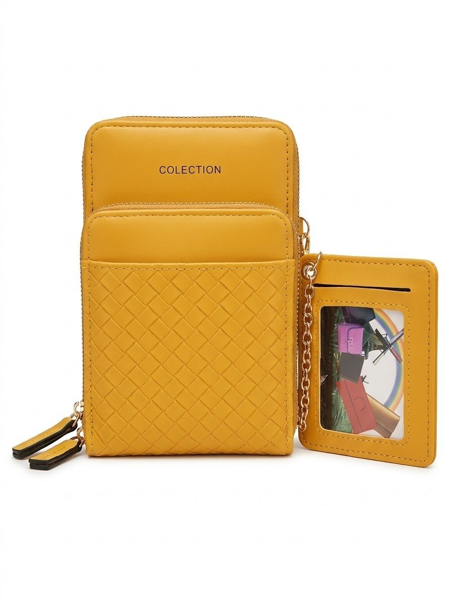 Cartera Porta Celular Mostaza. Marroquinería. Punto Aparte