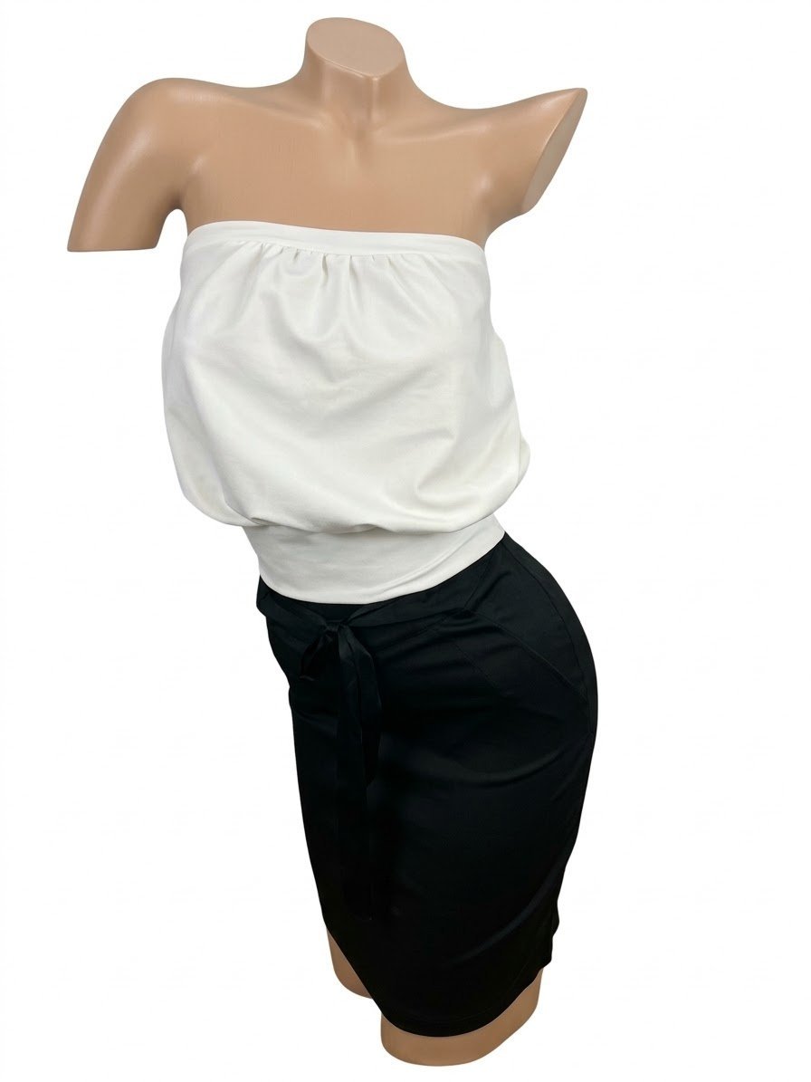 Conjunto Strapless Blanco y Pollera Negra. Indumentaria. Punto Aparte