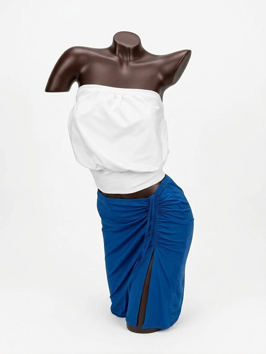 Pollera Azul Lycra.. Indumentaria. Punto Aparte